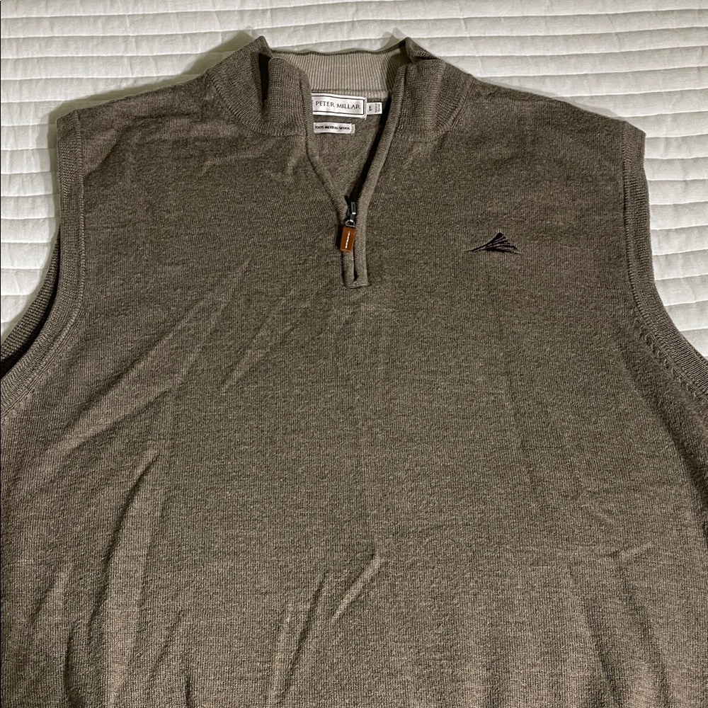 Peter Millar Men's Tan Zip-Up Sweater Vest